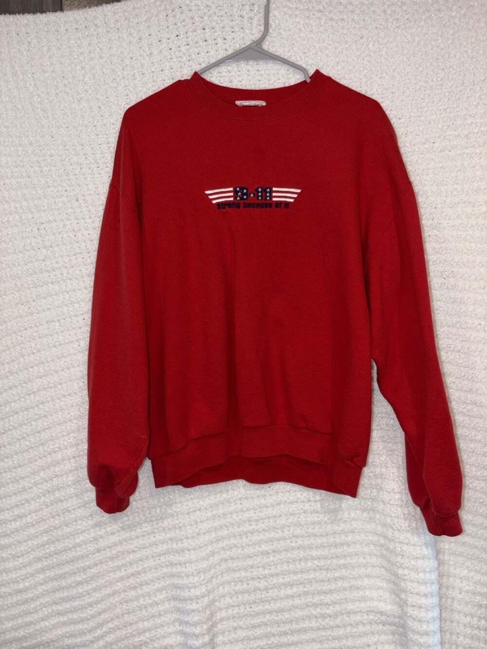 Vintage 911 3-11 Strong Because of It Crewneck Sweatshirt Red
